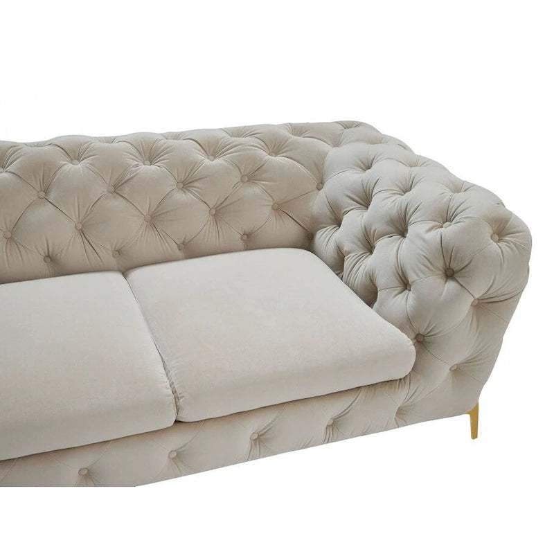 HomeRoots 74 Beige And Gold Velvet Chesterfield Loveseat