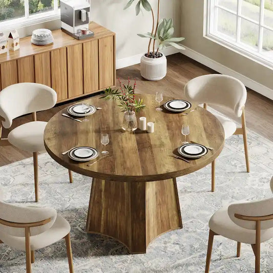 Round Dining Table for 4-6 People, 47-Inch Farmhouse Kitchen Table