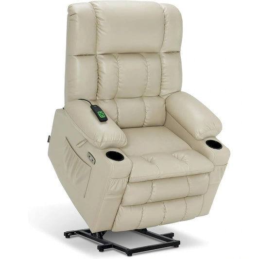 MCombo Large Dual Motor Power Lift Recliner Chair Sofa with Massage and Heat for Tall Elderly People, Faux Leather 7896