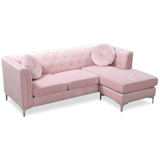 Pompano 83 in. Tufted Velvet Sectional with 2-Throw Pillow - 83L x 58W x 31H