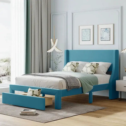 Full Size Storage Bed Velvet Upholstered with a Big Drawer