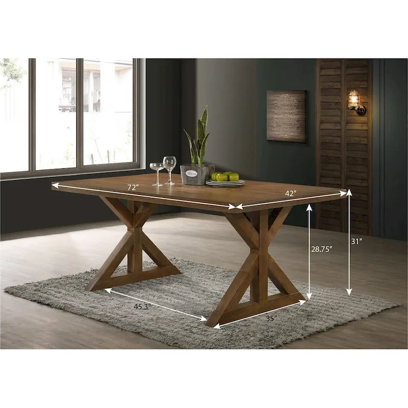 Roundhill Furniture Enna Morden Farmhouse Wood 5-Piece Trestle Dining Set, Brushed Driftwood Finish