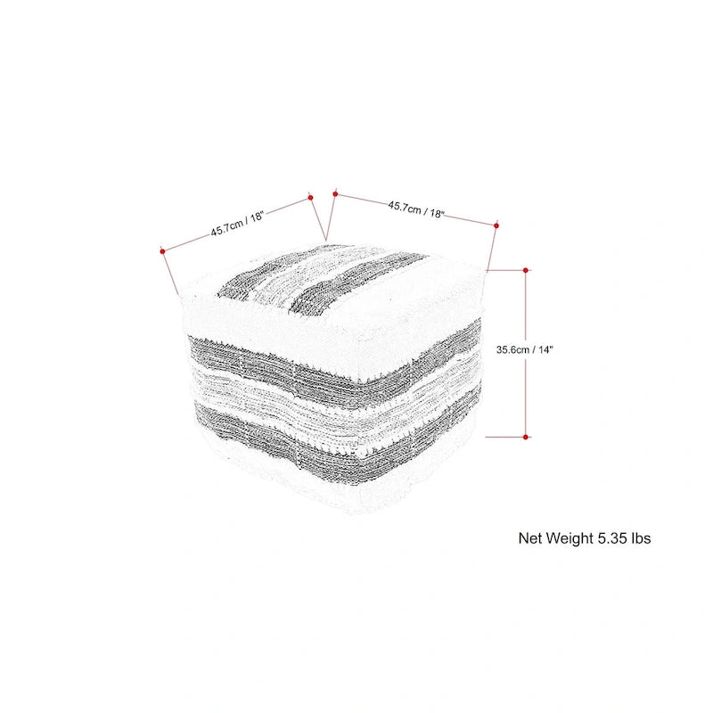 WYNDENHALL Highland Boho Square Pouf in White, Beige, Black Polystyrene Filling