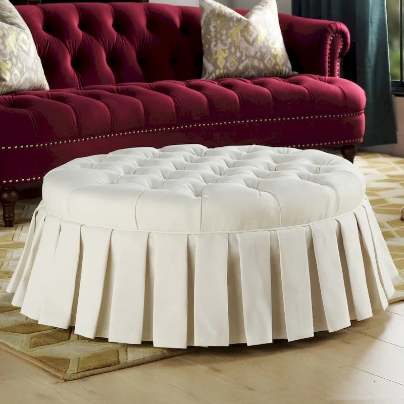 Gracewood Hollow Baruti Tufted Cocktail Ottoman with Pleated Skirt