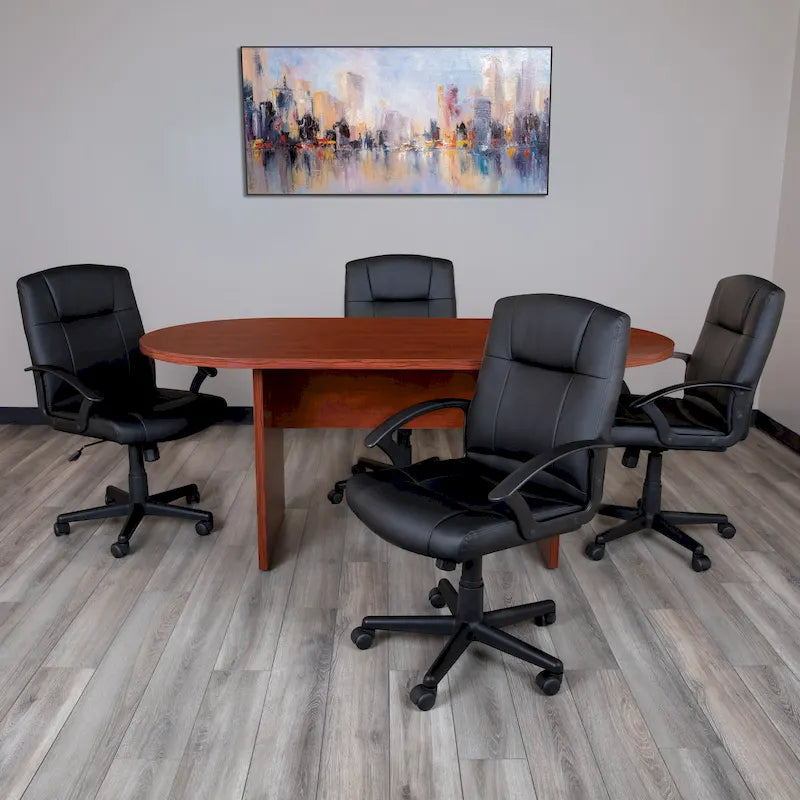 5 Piece Oval Conference Table Set with 4 LeatherSoft-Padded Task Chairs