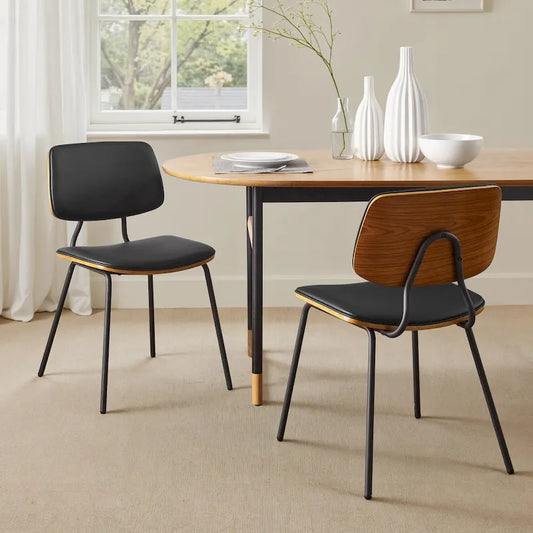 Art Leon Set of 2 Mid-century PU Leather Bentwood Dining Chairs