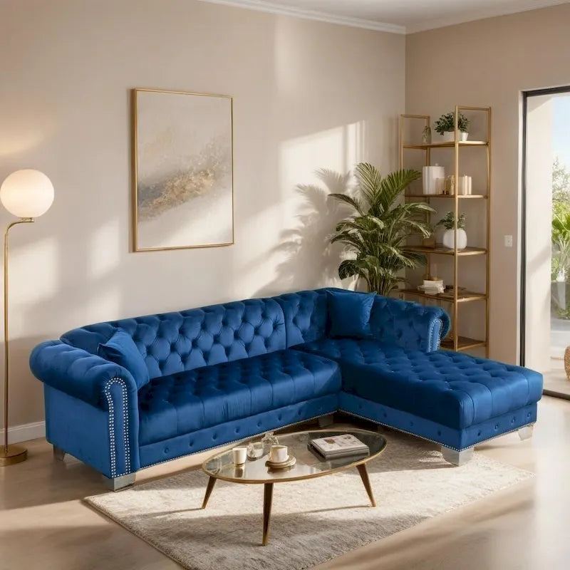 4-seat Velvet Reversible Sectional Sofa with Chasie Convertible L Shaped