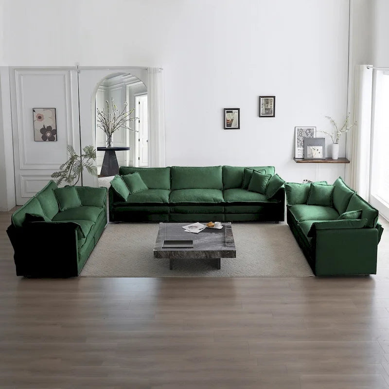 3-Piece Sofa Set Oversized Sofa Comfy Chenille Deep Seat Sofa Couch with 2 Loveseat and 3 Seater Sofa