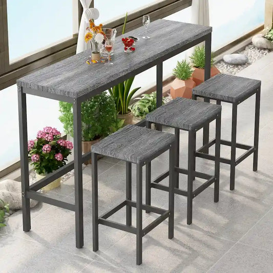 Modern Design Kitchen Dining Table, Pub Table, Long Dining Table Set with 3 Stools, Easy Assembly