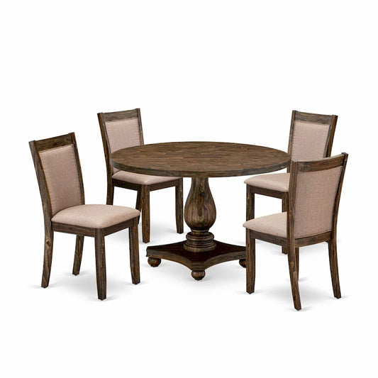 East West Furniture Kitchen Table Set- a Dining Table & Dark Khaki Linen Fabric Chairs, Distressed Jacobean (Pieces Option)
