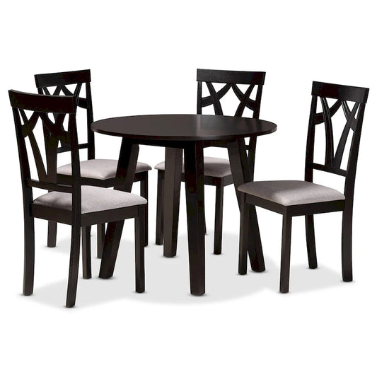 Derya Modern Transitional 5-Piece Wood Dining Set-Grey/Dark Brown