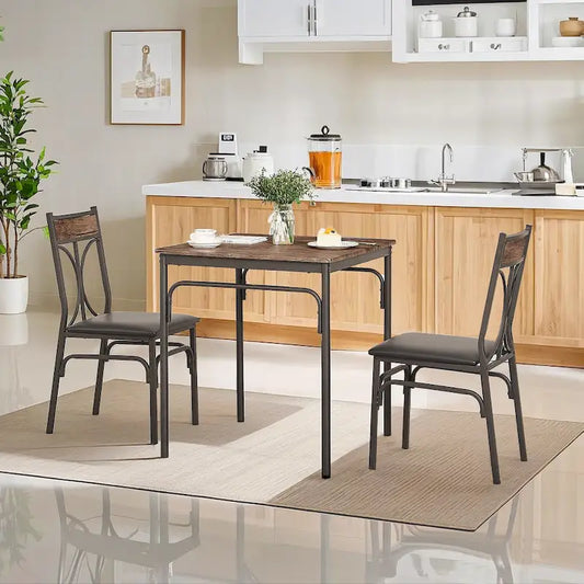 Javlergo 3-Piece Dining Table Set, Kitchen Wood Square Table and Chairs for 2, Rustic Brown