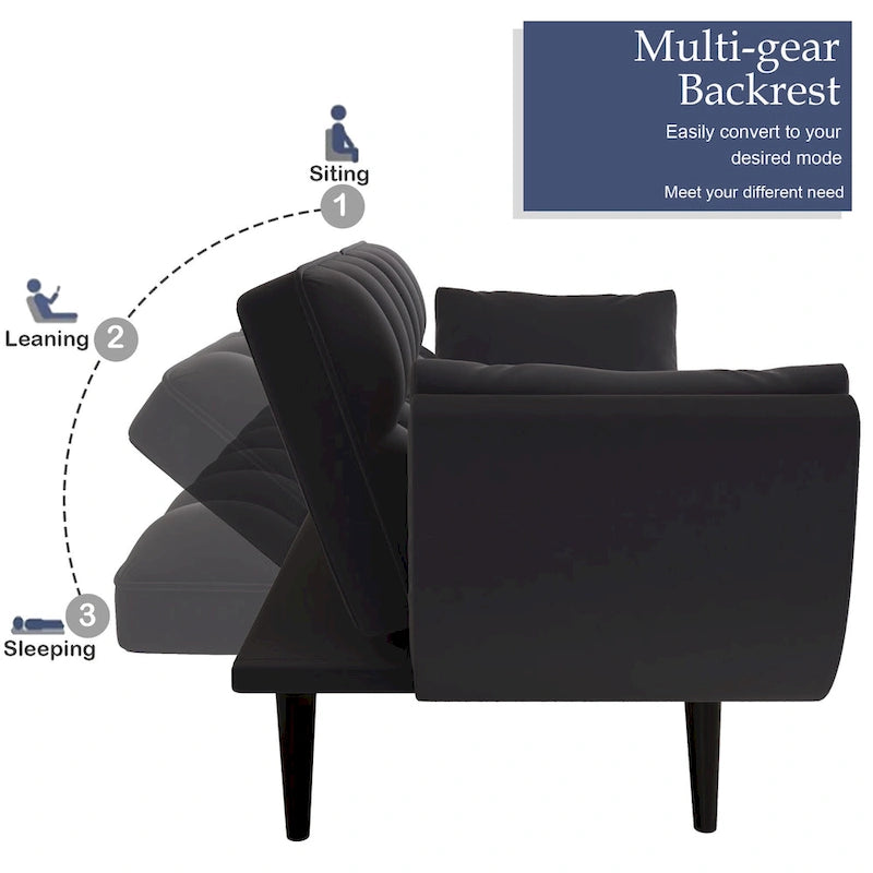 57 Sofa Bed,Polyester Blend Comfy Futon Couch Bed with 2 Square Pillows, Convertible Sleeper Sofa with Adjustable Backrest