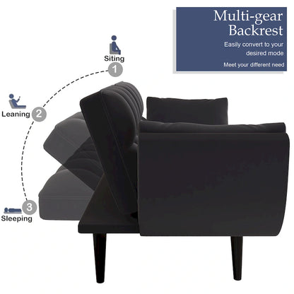 57 Sofa Bed,Polyester Blend Comfy Futon Couch Bed with 2 Square Pillows, Convertible Sleeper Sofa with Adjustable Backrest