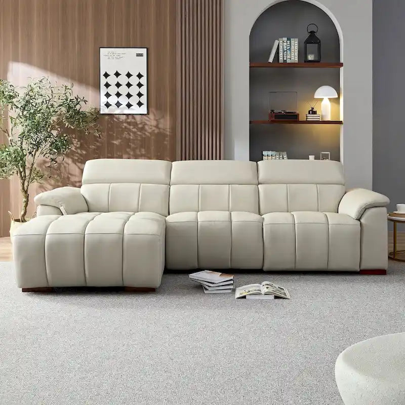 Wall-Hugger Reclining Sofa Modern Electric Control Genuine Leather L Shaped Couch, Seating Furniture with USB Port