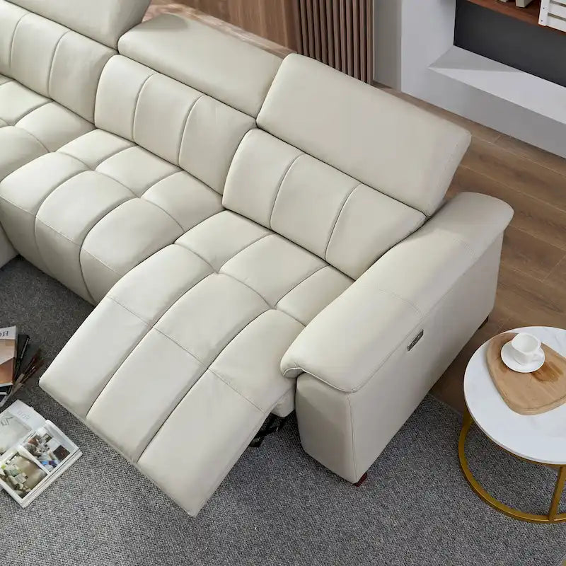 Wall-Hugger Reclining Sofa Modern Electric Control Genuine Leather L Shaped Couch, Seating Furniture with USB Port