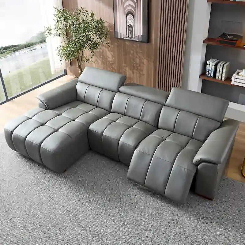 Wall-Hugger Reclining Sofa Modern Electric Control Genuine Leather L Shaped Couch, Seating Furniture with USB Port