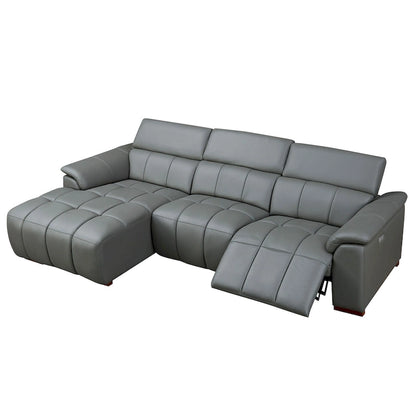 Wall-Hugger Reclining Sofa Modern Electric Control Genuine Leather L Shaped Couch, Seating Furniture with USB Port