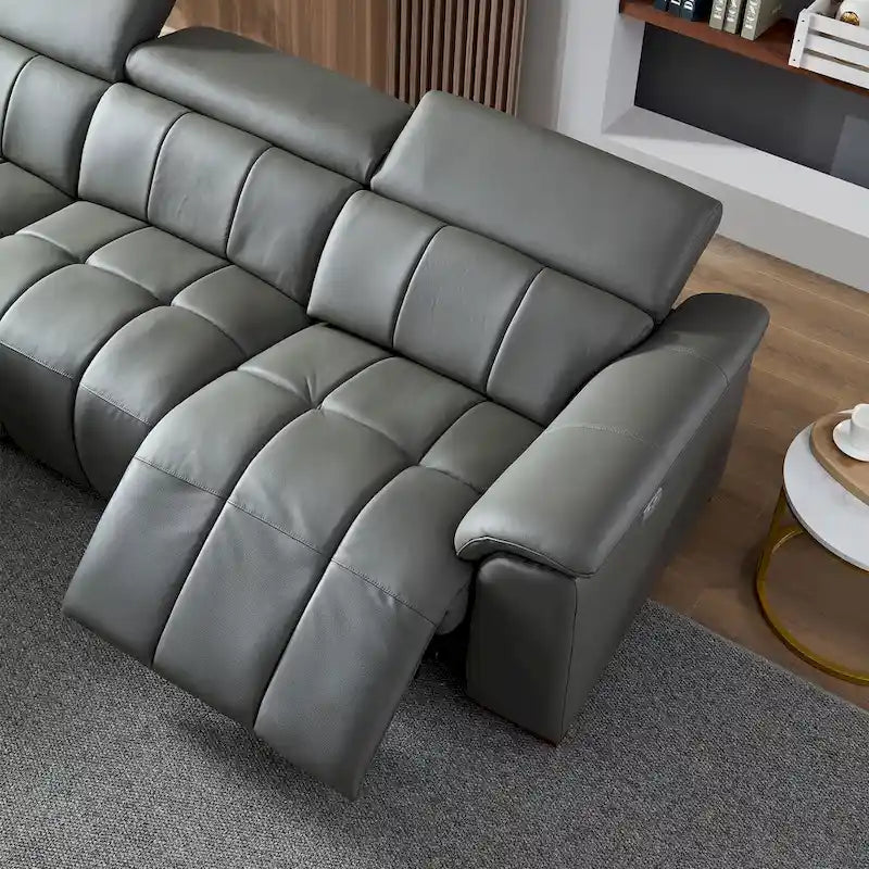Wall-Hugger Reclining Sofa Modern Electric Control Genuine Leather L Shaped Couch, Seating Furniture with USB Port