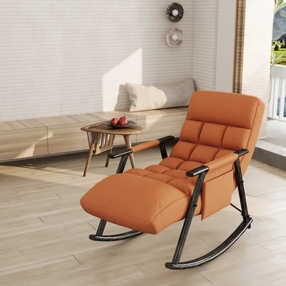 Casual folding rocking chair upholstered, lounge rocking chair adjustable high back and foot rest