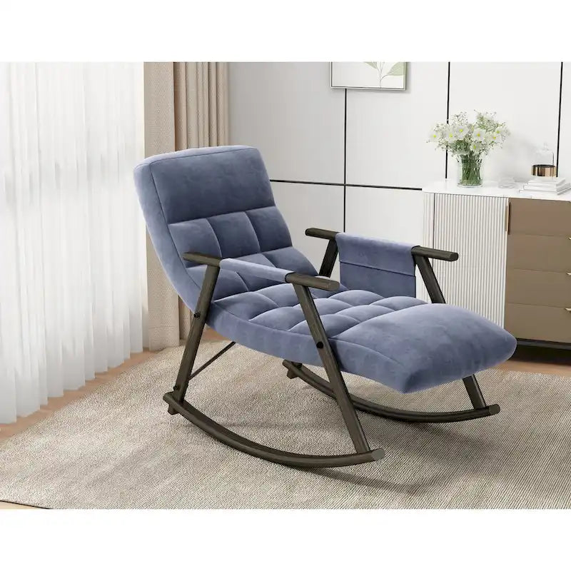 Casual folding rocking chair upholstered, lounge rocking chair adjustable high back and foot rest