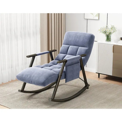 Casual folding rocking chair upholstered, lounge rocking chair adjustable high back and foot rest