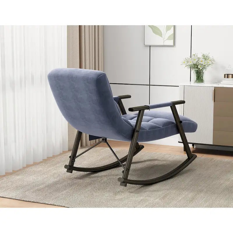 Casual folding rocking chair upholstered, lounge rocking chair adjustable high back and foot rest