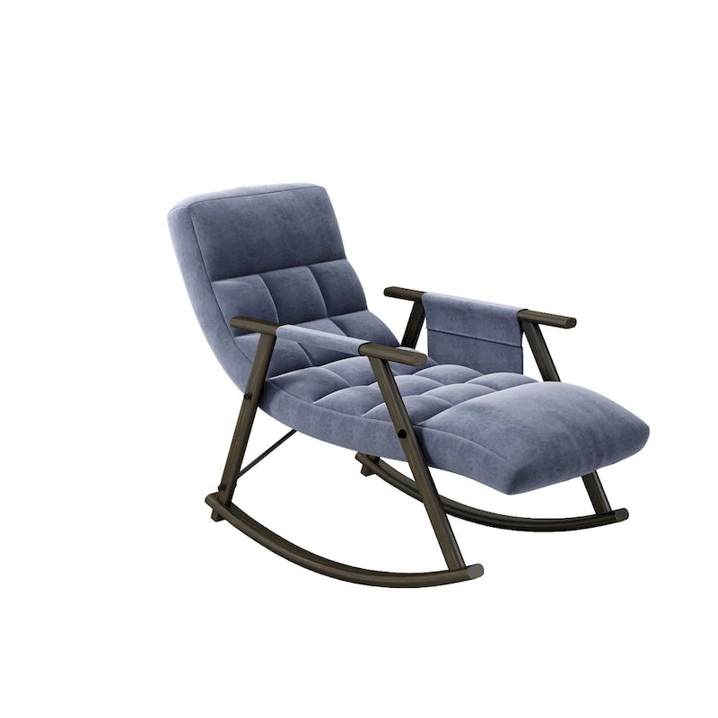 Casual folding rocking chair upholstered, lounge rocking chair adjustable high back and foot rest