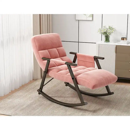 Casual folding rocking chair upholstered, lounge rocking chair adjustable high back and foot rest