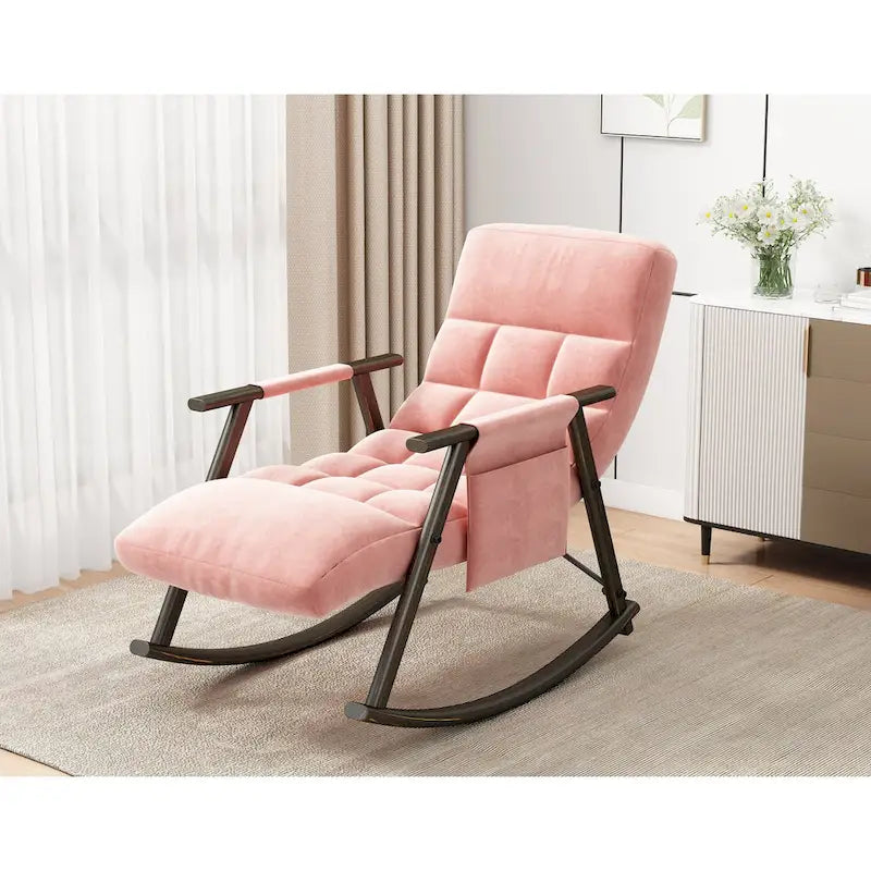 Casual folding rocking chair upholstered, lounge rocking chair adjustable high back and foot rest