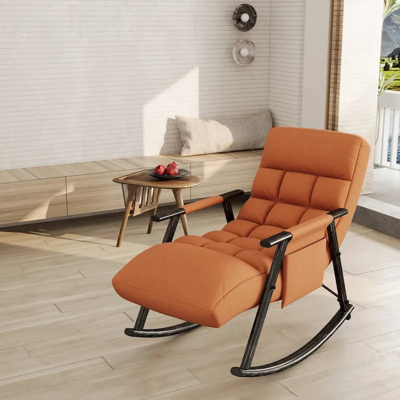 Casual folding rocking chair upholstered, lounge rocking chair adjustable high back and foot rest