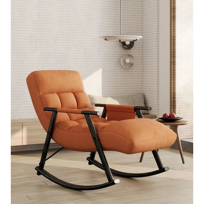Casual folding rocking chair upholstered, lounge rocking chair adjustable high back and foot rest