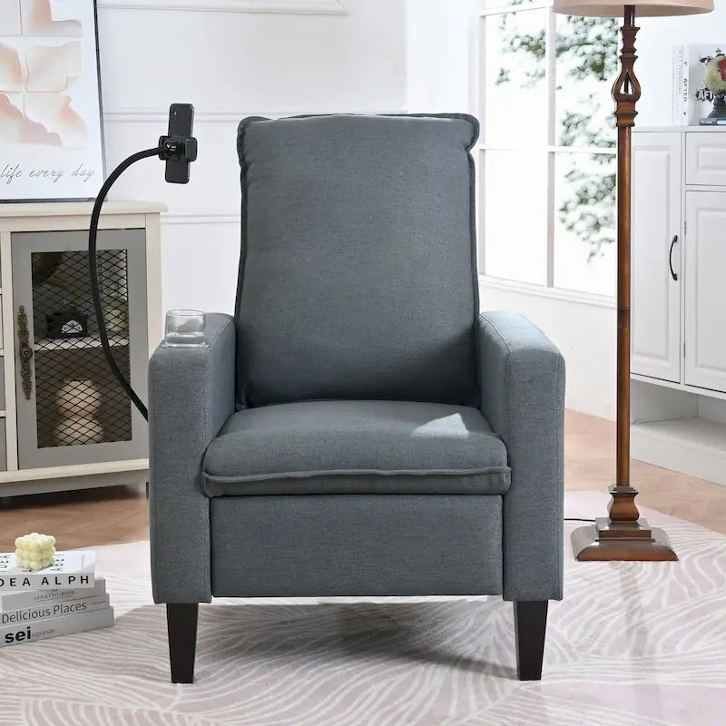 Modern Fabric Manual Recliner with Phone Holder, Cup Holder, Footrest
