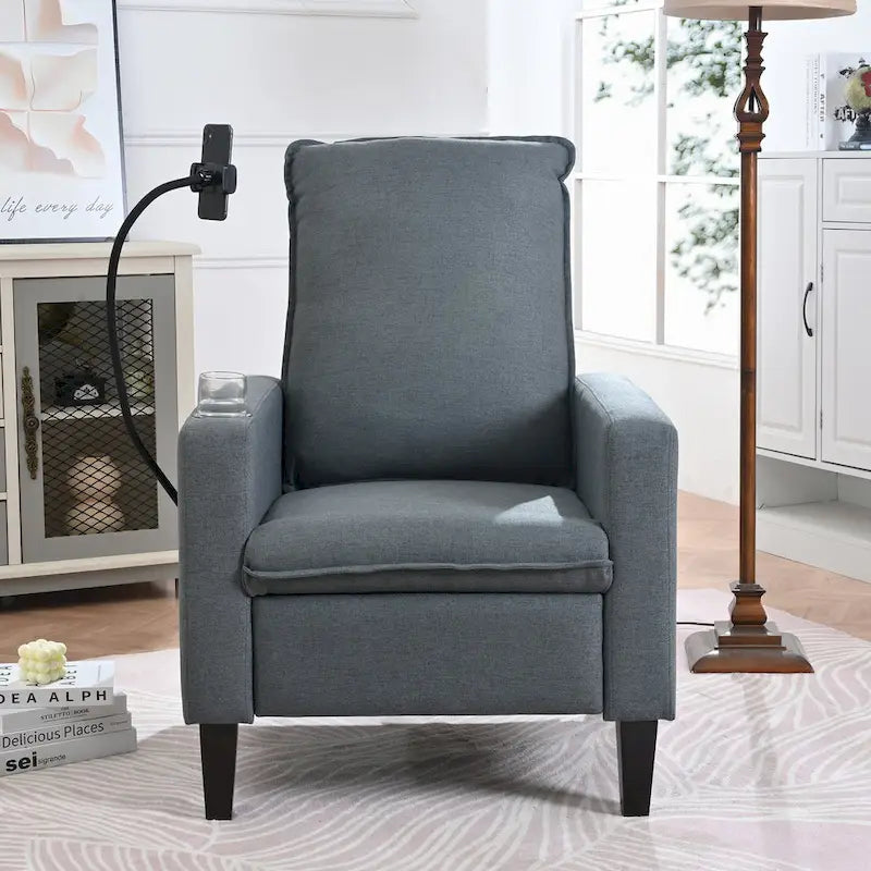 Modern Fabric Manual Recliner with Phone Holder, Cup Holder, Footrest