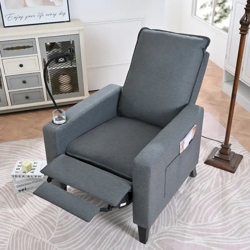 Modern Fabric Manual Recliner with Phone Holder, Cup Holder, Footrest