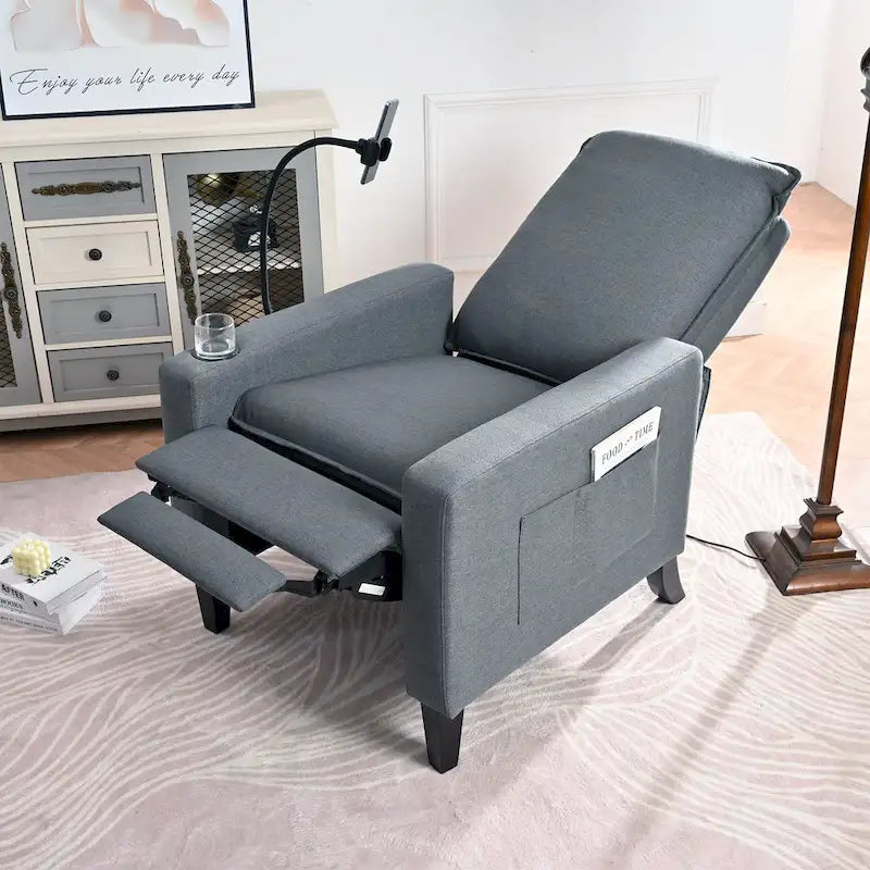 Modern Fabric Manual Recliner with Phone Holder, Cup Holder, Footrest