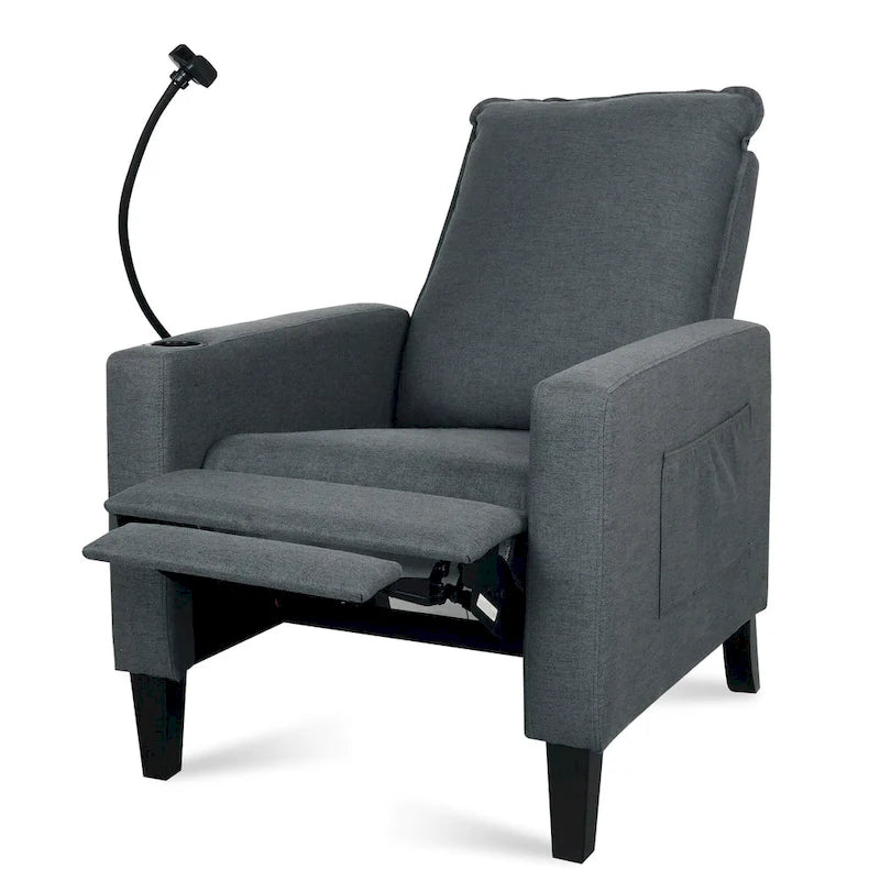 Modern Fabric Manual Recliner with Phone Holder, Cup Holder, Footrest
