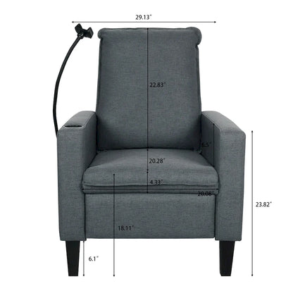 Modern Fabric Manual Recliner with Phone Holder, Cup Holder, Footrest