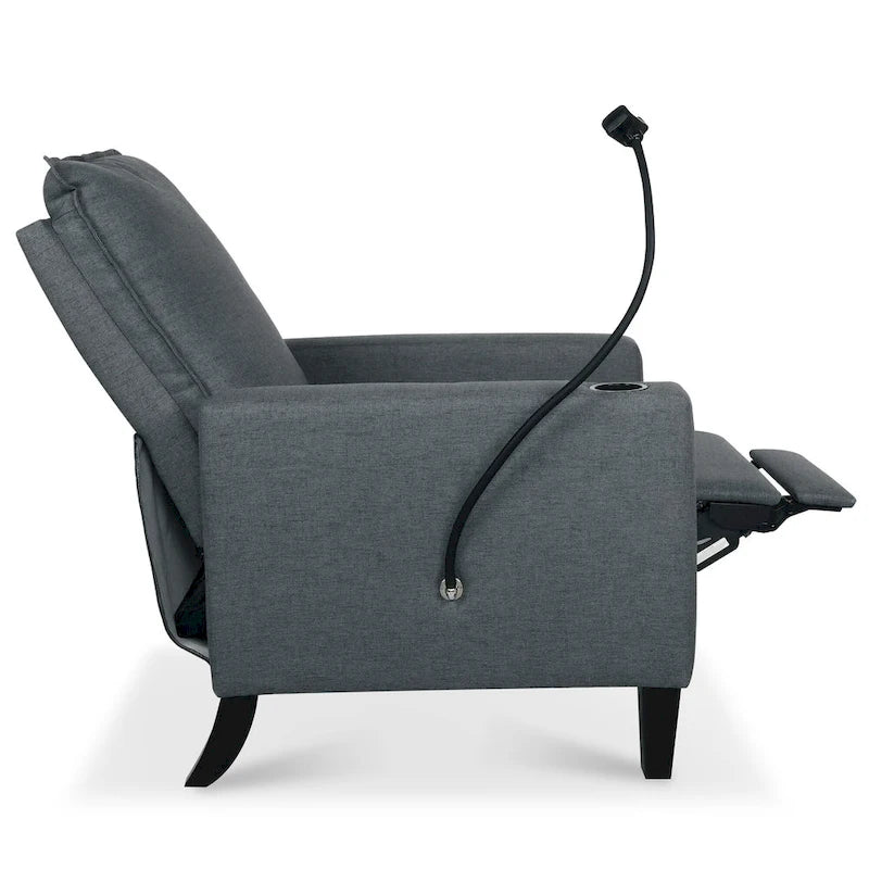 Modern Fabric Manual Recliner with Phone Holder, Cup Holder, Footrest