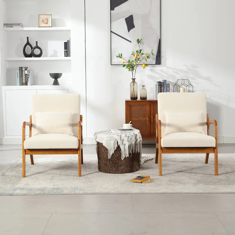 Modern Accent Chair, Solid Wood Padding Lounge Armchairs With One pillow for Living Room, Bedroom, Guest Room