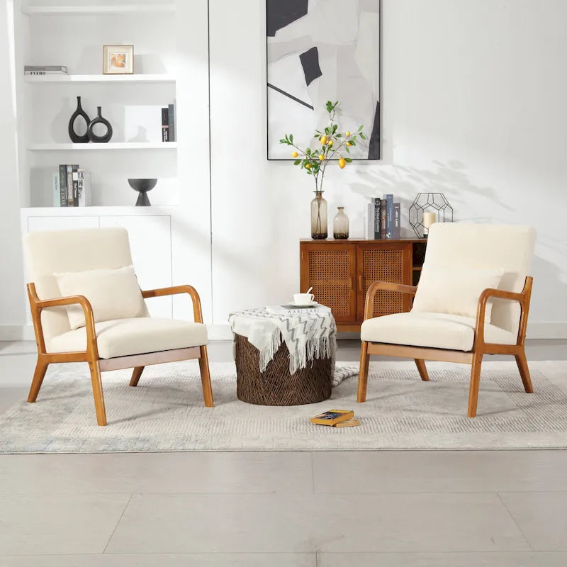 Modern Accent Chair, Solid Wood Padding Lounge Armchairs With One pillow for Living Room, Bedroom, Guest Room
