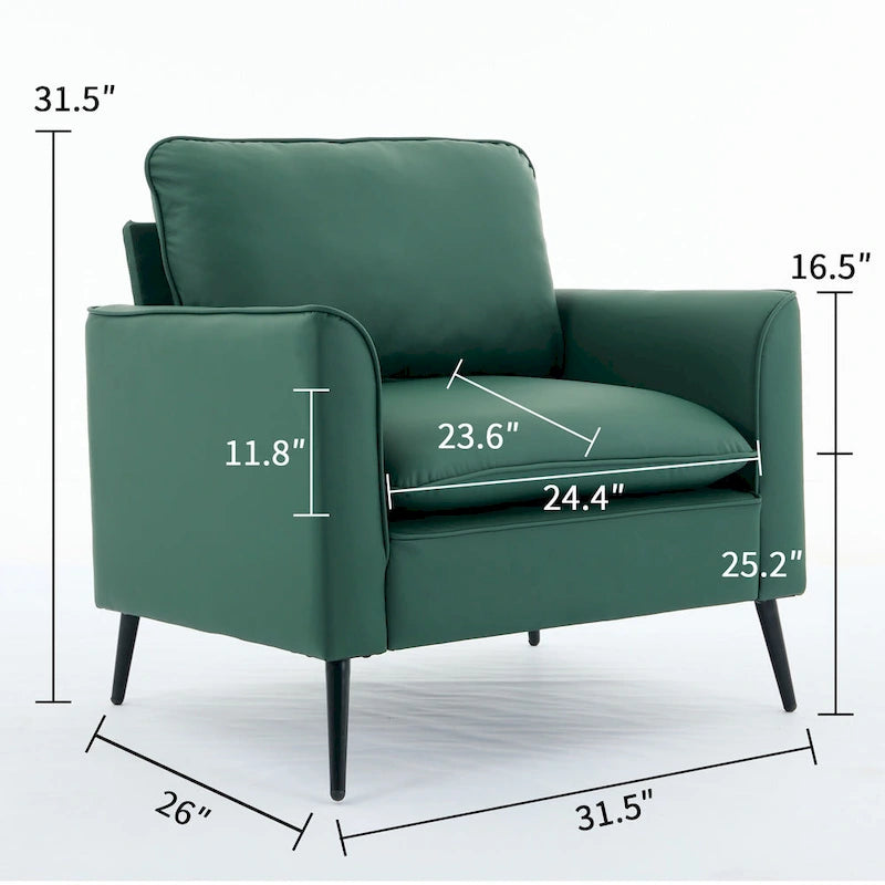 Green Modern 26 Accent Chair with Waist Pillows