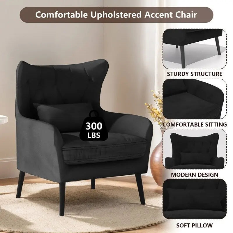 Velvet Accent Chair Upholstered Comfy Thick Cushion For Living Room