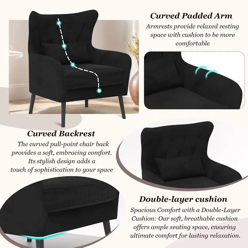 Velvet Accent Chair Upholstered Comfy Thick Cushion For Living Room