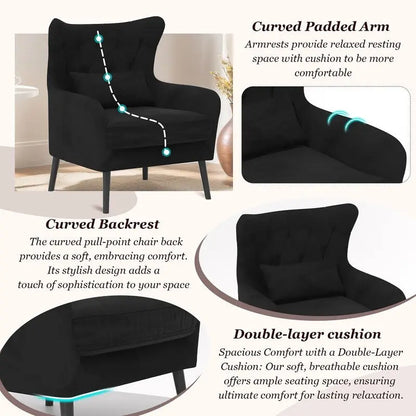 Velvet Accent Chair Upholstered Comfy Thick Cushion For Living Room