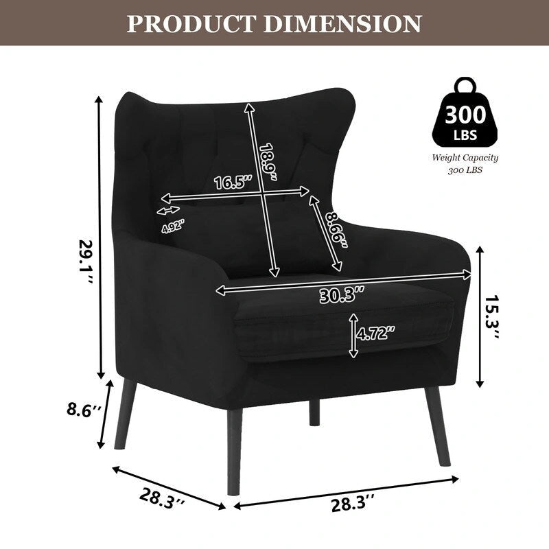 Velvet Accent Chair Upholstered Comfy Thick Cushion For Living Room