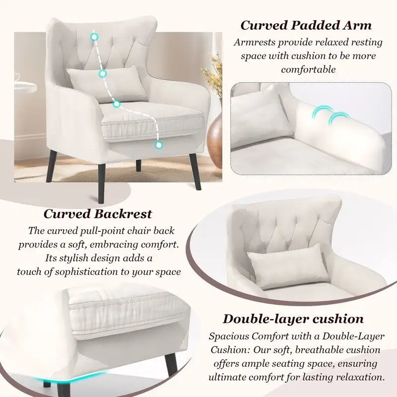 Velvet Accent Chair Upholstered Comfy Thick Cushion For Living Room