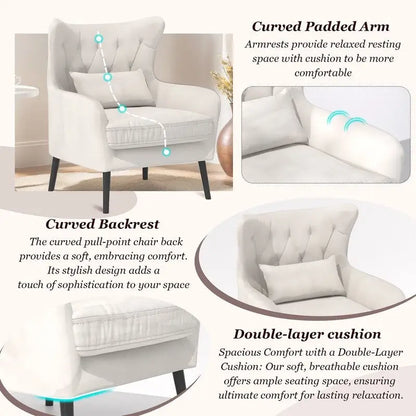 Velvet Accent Chair Upholstered Comfy Thick Cushion For Living Room