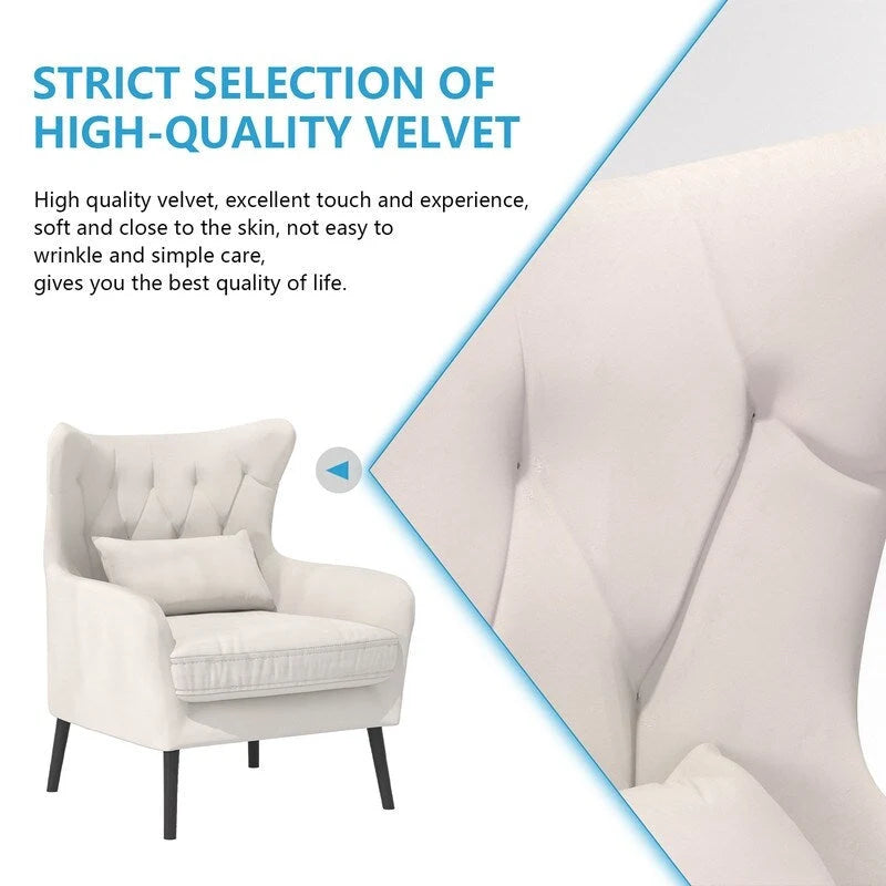 Velvet Accent Chair Upholstered Comfy Thick Cushion For Living Room