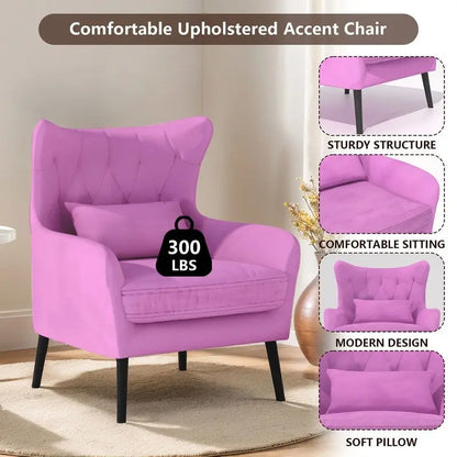 Velvet Accent Chair Upholstered Comfy Thick Cushion For Living Room